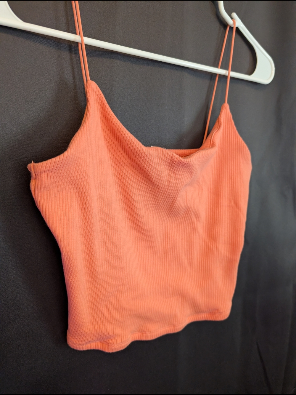 Garage Coral Ribbed Spaghetti-Strap Crop Top